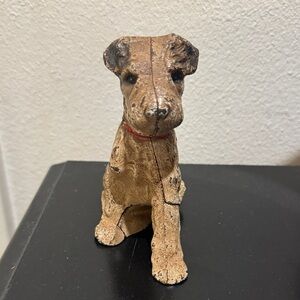 Antique Original Hubley Cast Iron Wire Hair Terrier Still Bank, Rare, 1930-40s